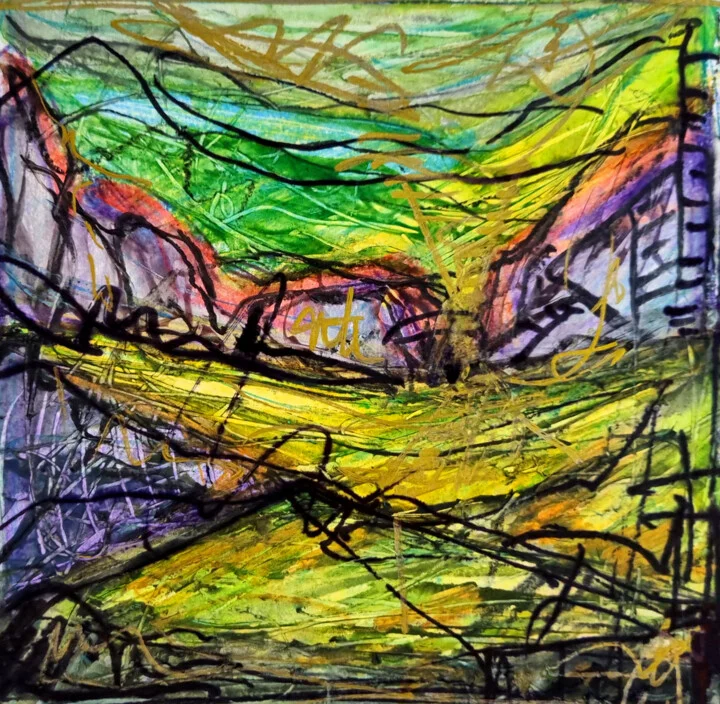 Click to view in high resolution Sunny Green and Yellow Landscape on Paper