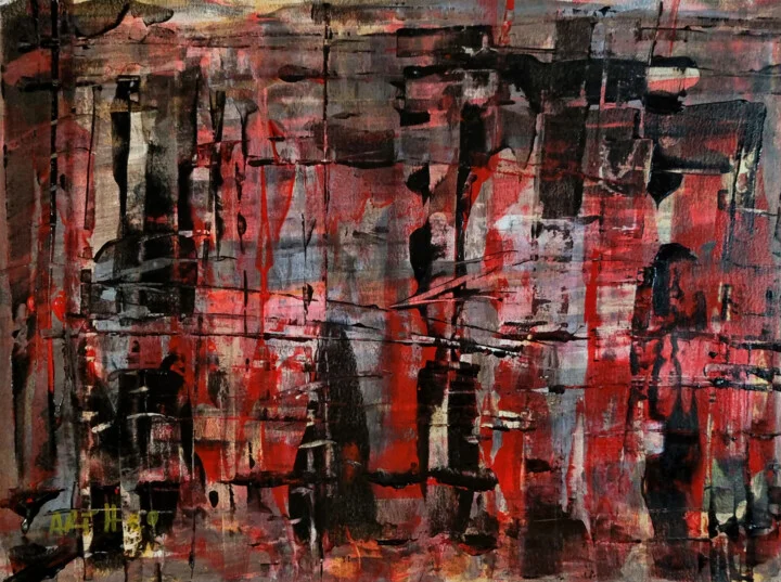 Click to view in high resolution Crimson and Black Interplay on Paper