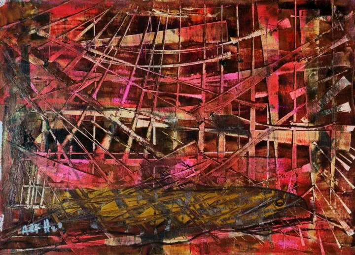 Click to view in high resolution Crimson and Ochre Whirlwind on Paper