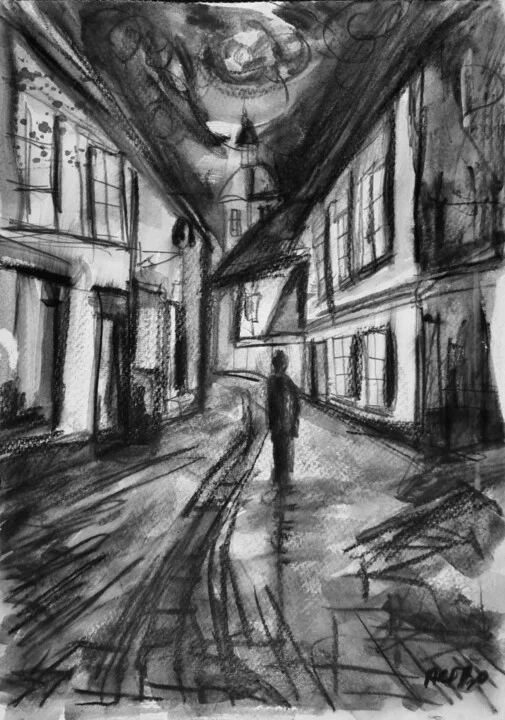 Click to view in high resolution Expressive Black Watercolor Streets of Győr
