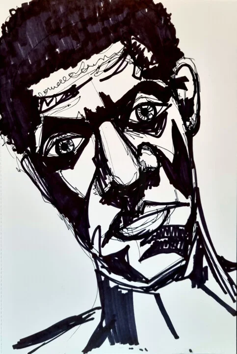 Click to view in high resolution Emotive Black Marker Portrait of a Man