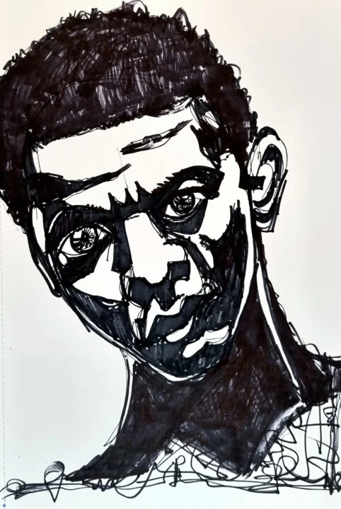 Click to view in high resolution Intense Black Ink Portrait of a Man