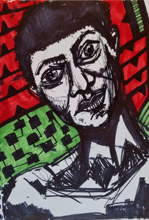 Click to view in high resolution Dynamic Black Ink Portrait with Patterns