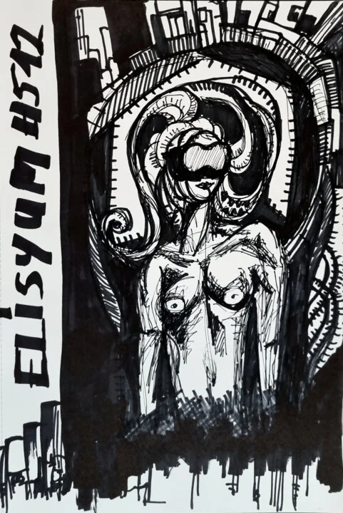 Click to view in high resolution Elysium-Inspired Woman in Black Ink