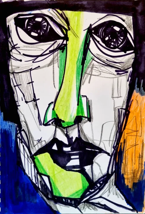 Click to view in high resolution Green and Black Ink Woman's Portrait