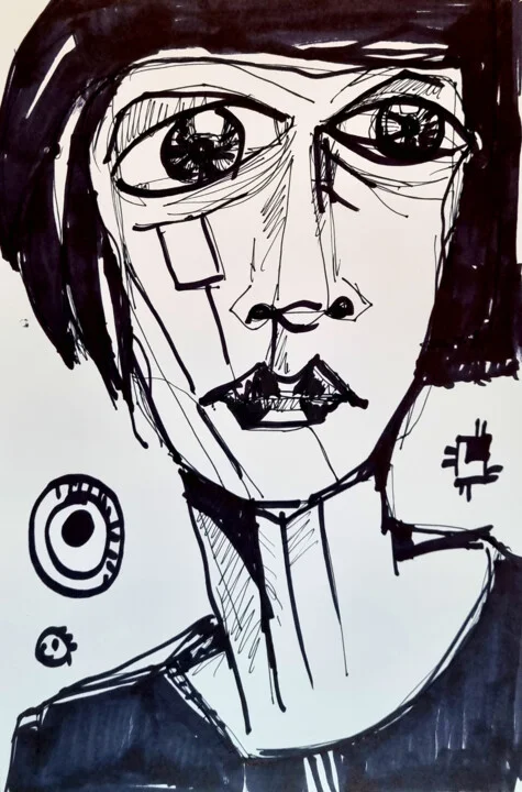 Click to view in high resolution Bold Black Marker Portrait of a Woman