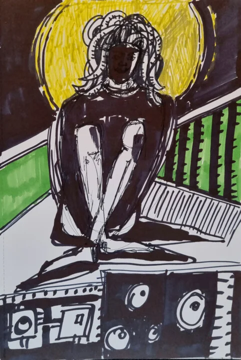 Click to view in high resolution Vibrant Yellow Green Portrait on Paper