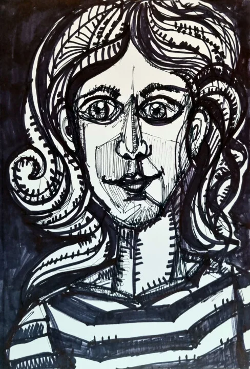 Click to view in high resolution Dynamic Black and White Marker Portrait