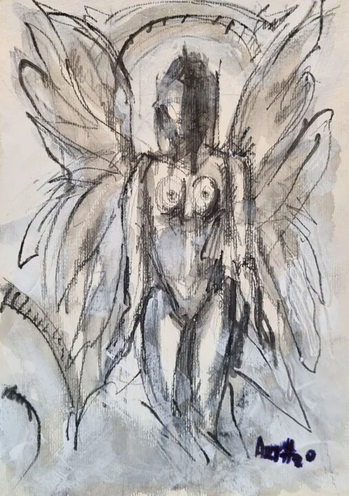 Click to view in high resolution Charcoal Angel in Soft Watercolors
