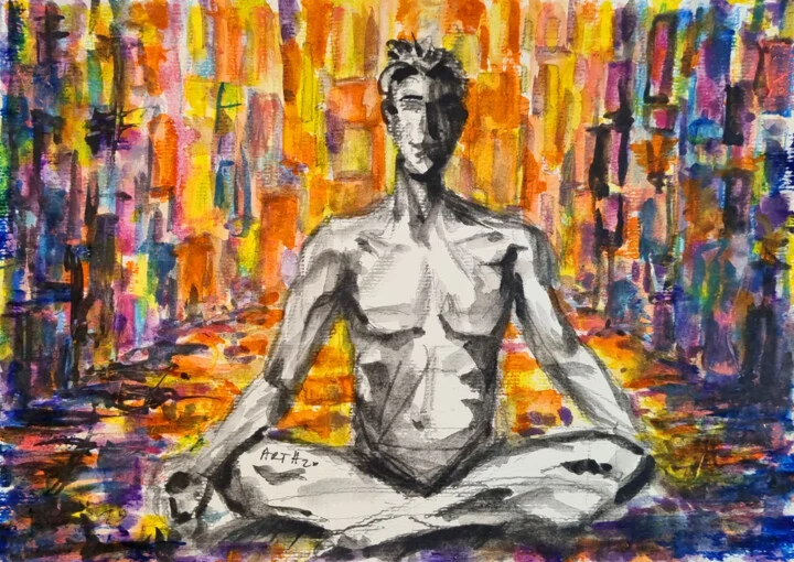 Click to view in high resolution Gray Meditation with Orange Flow on Paper