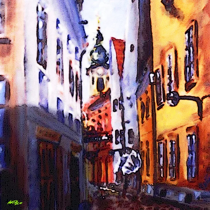 Click to view in high resolution Ochre and Blue Gyor Cityscape