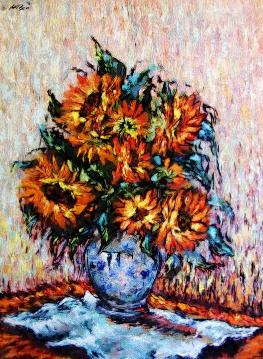 Click to view in high resolution Sunlit Orange Sunflowers on Canvas