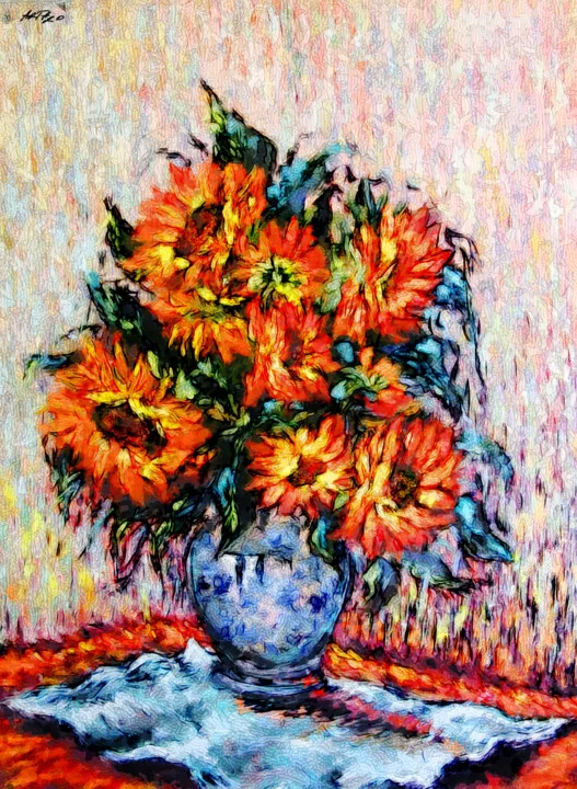 Click to view in high resolution Orange and Blue Sunflower Digital Painting