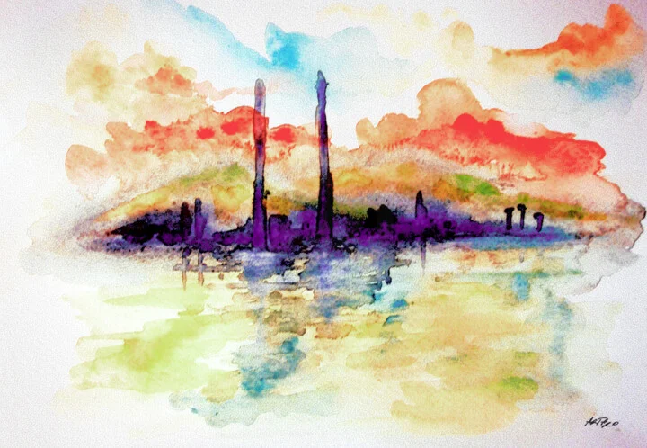 Click to view in high resolution Crimson and Teal Dublin Skyline