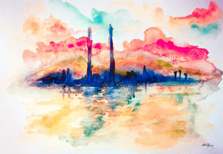 Click to view in high resolution Magenta and Indigo Dublin Chimneys