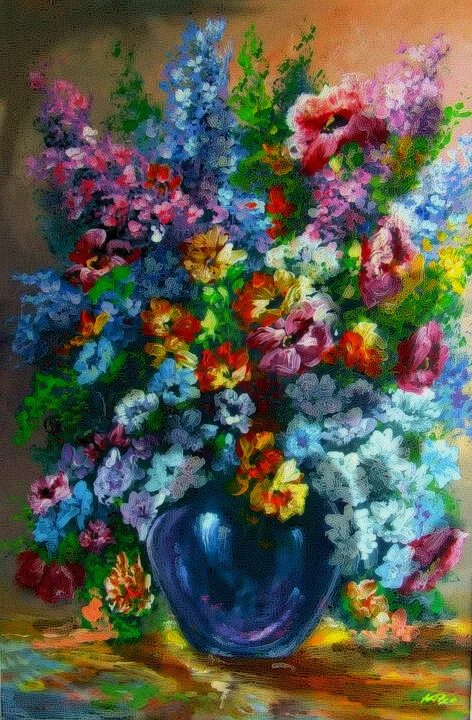 Click to view in high resolution Cerulean and Rose Floral Digital Painting