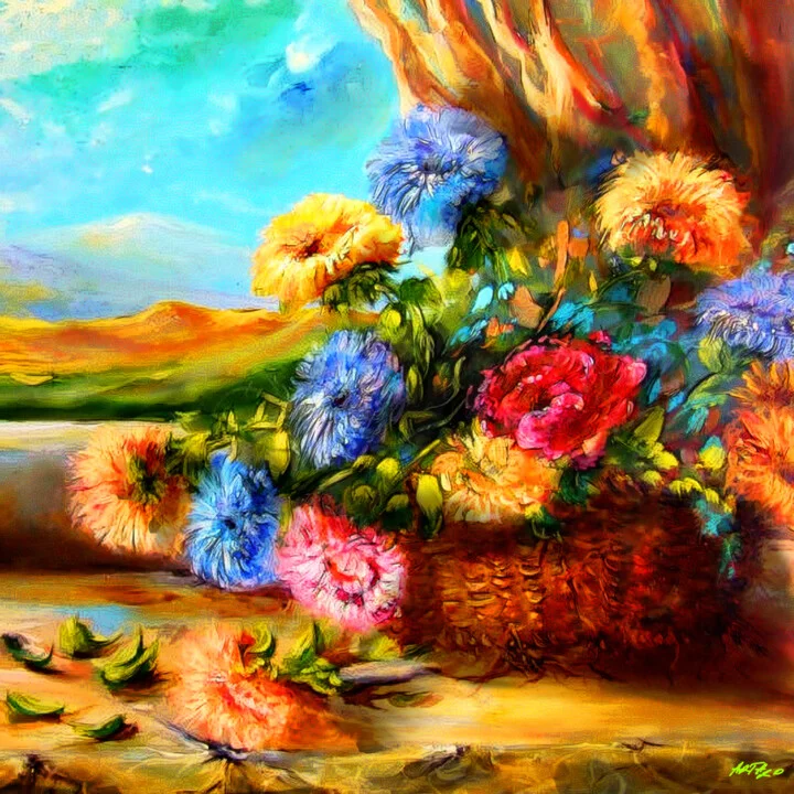 Click to view in high resolution Cerulean and Crimson Floral Digital Art