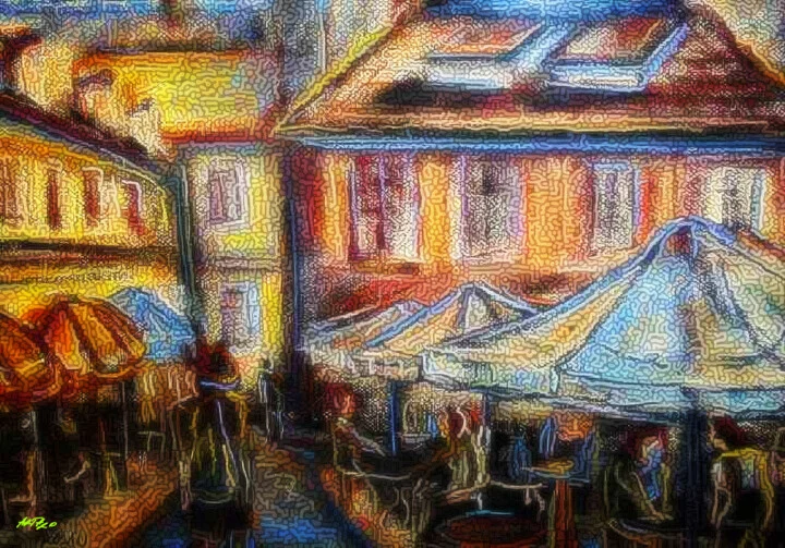 Click to view in high resolution Tangerine and Cerulean Cityscape