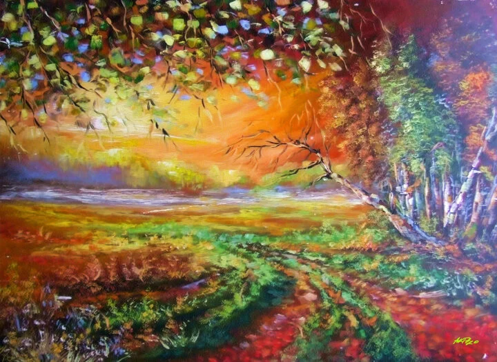 Click to view in high resolution Burnt Orange and Green Landscape Digital Art