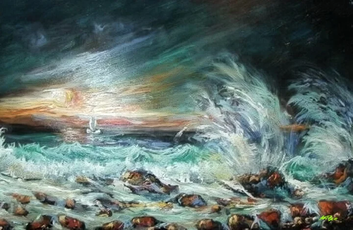 Click to view in high resolution Cerulean and Teal Ocean Scene Digital Art