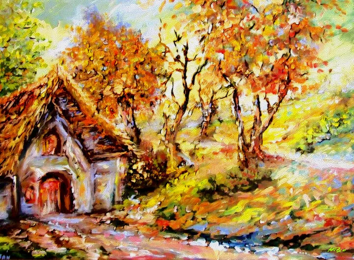 Click to view in high resolution Burnt Orange and Green Autumn Scene Digital Art