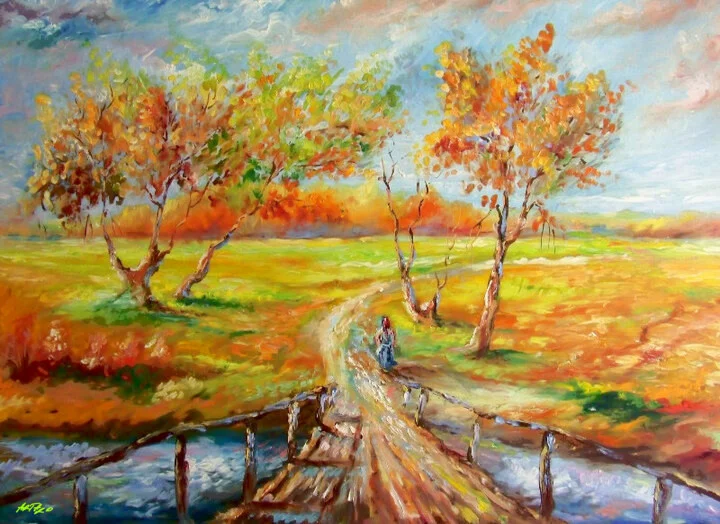 Click to view in high resolution Autumn Pathway in Orange and Green Digital Art