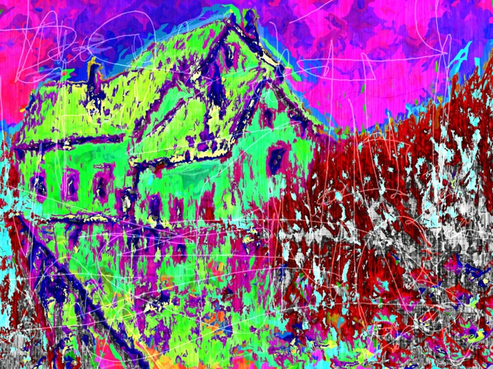 Click to view in high resolution Electric Green Watermill Digital Art