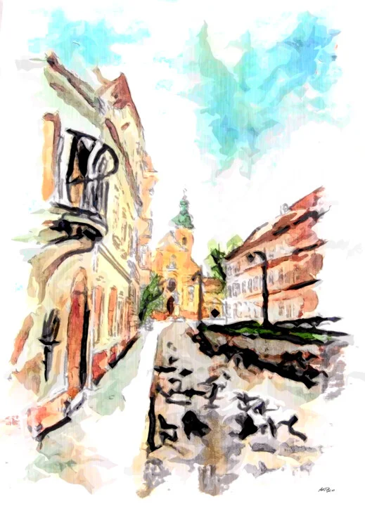 Click to view in high resolution Ochre and Turquoise Urban Street