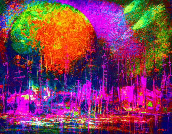 Click to view in high resolution Fuchsia and Electric Orange Alien Landscape