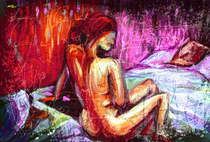 Click to view in high resolution Crimson and Lavender Contemplative Portrait