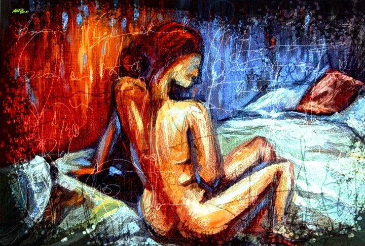 Click to view in high resolution Crimson and Azure Girl Digital Artwork