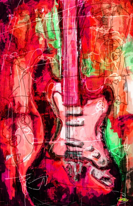 Click to view in high resolution Electric Pink and Crimson Guitar Artwork