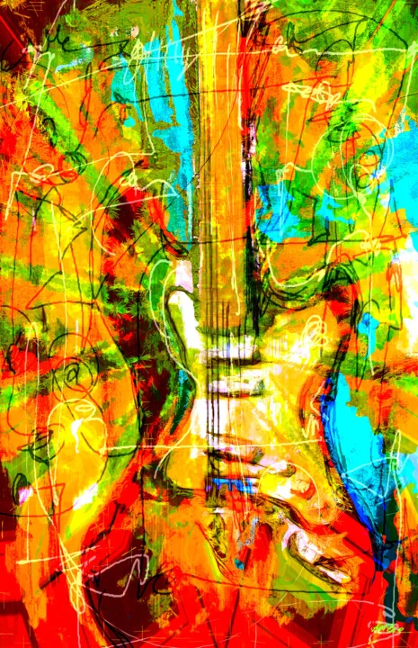 Click to view in high resolution Electric Orange and Blue Guitar Art
