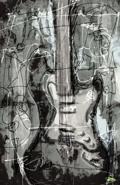 Click to view in high resolution Stylized Guitar with Abstract Notes