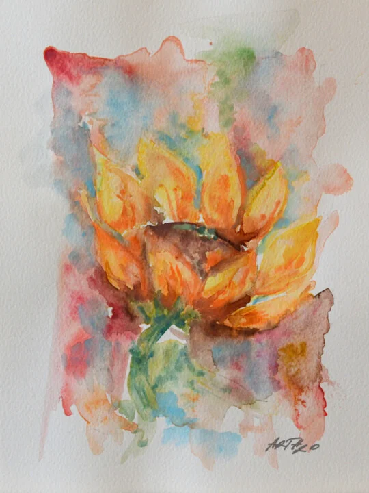 Click to view in high resolution Golden Orange Sunflower Watercolor