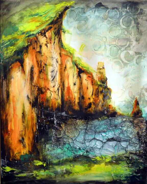 Click to view in high resolution Crimson Cliffs Against a Textured Canvas