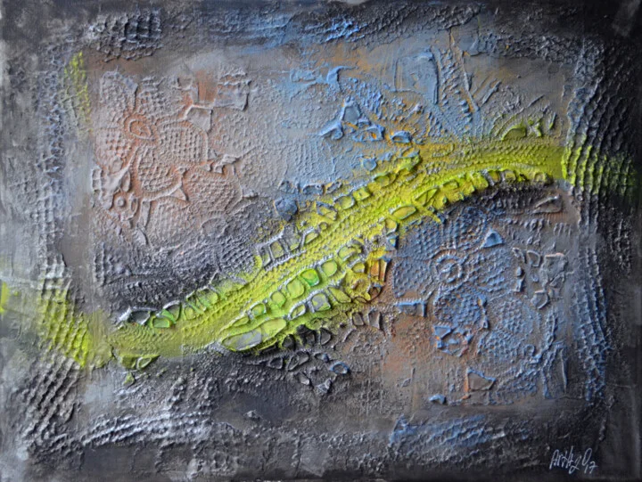 Click to view in high resolution Lime Green Abstract with Textured Layers