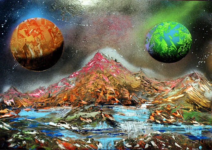 Click to view in high resolution Crimson Cosmic Landscape on Paper