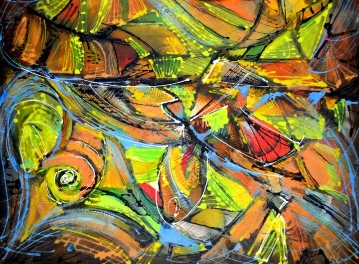 Click to view in high resolution Energetic Green and Orange Abstract