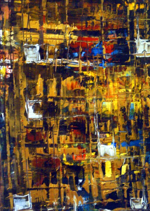 Click to view in high resolution Gold and Blue Abstract Expression