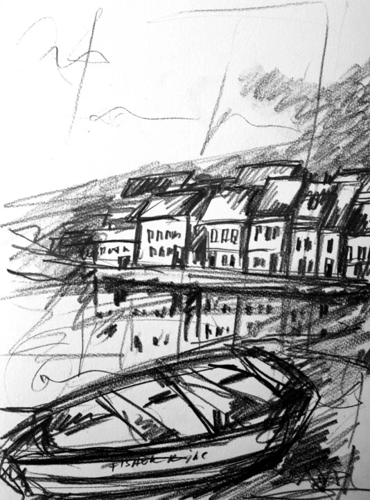 Click to view in high resolution Harbor Scene with Charcoal Detail