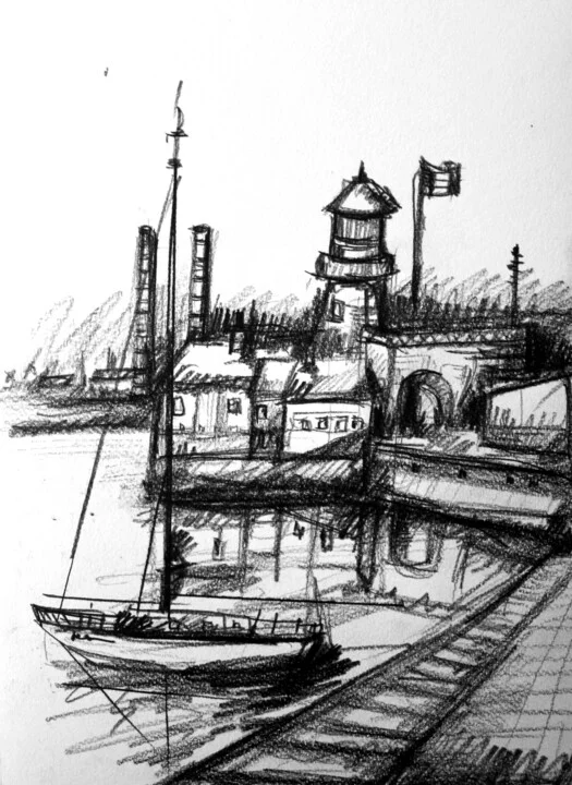 Click to view in high resolution Dublin Harbour in Charcoal