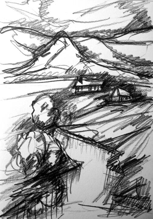Click to view in high resolution Charcoal Hillscape Drawing from Mayo