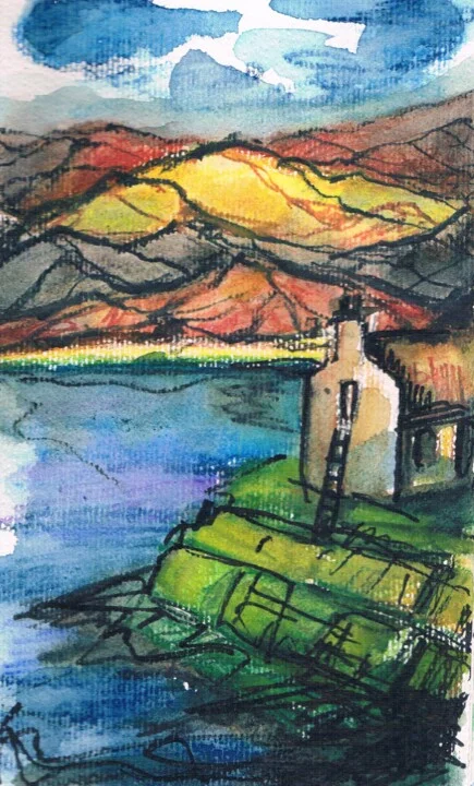 Click to view in high resolution Golden Ochre and Blue Landscape