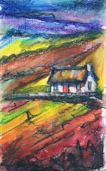 Click to view in high resolution Deep Purple House in Fields Watercolor