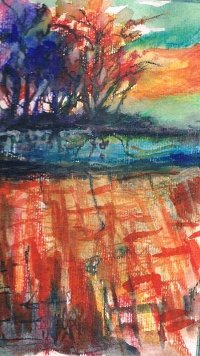 Click to view in high resolution Warm Orange Watercolor Autumn Landscape