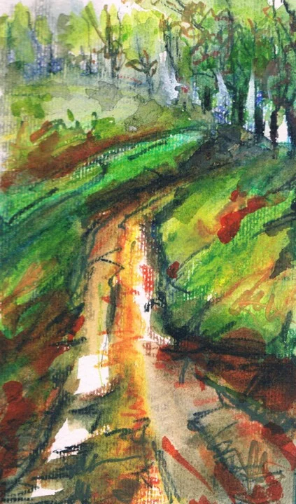 Click to view in high resolution Emerald and Ochre Watercolor Pathway