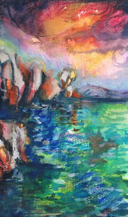 Click to view in high resolution Emerald Watercolor Seascape Reflection