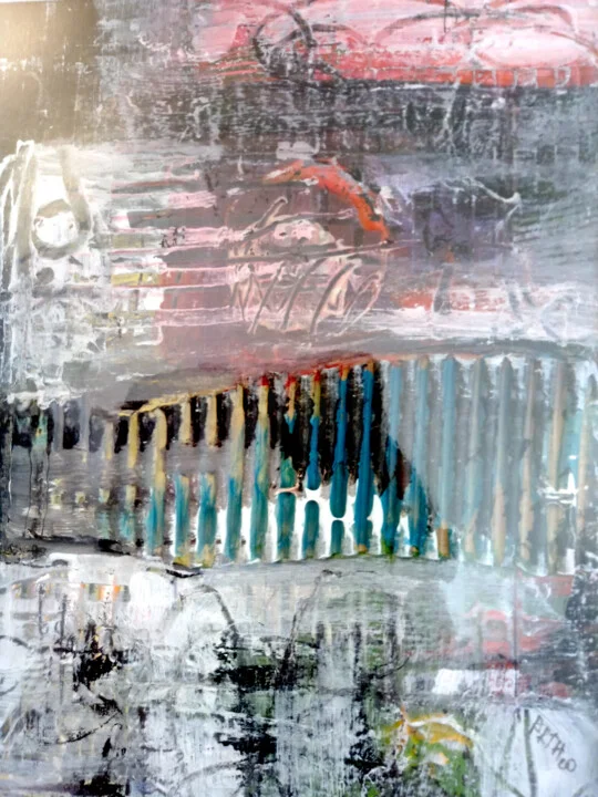 Click to view in high resolution Grey and Turquoise Acrylic Abstract