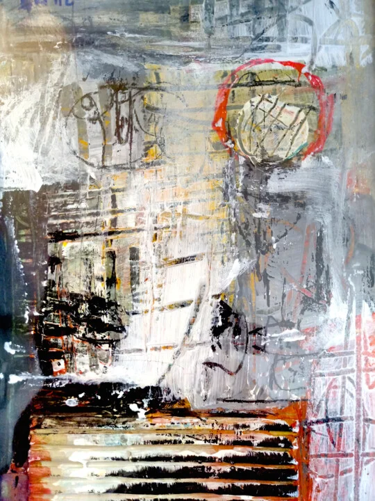 Click to view in high resolution Dynamic Gray and Ochre Acrylic Composition